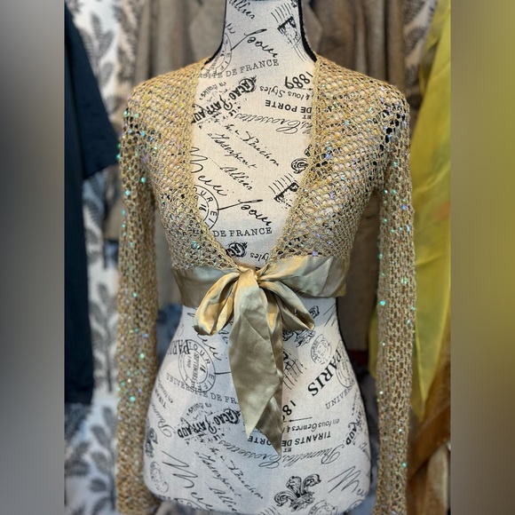intuitions Gold with Iridescence Sequin Cardigan shrug size xsmall - Picture 2 of 13
